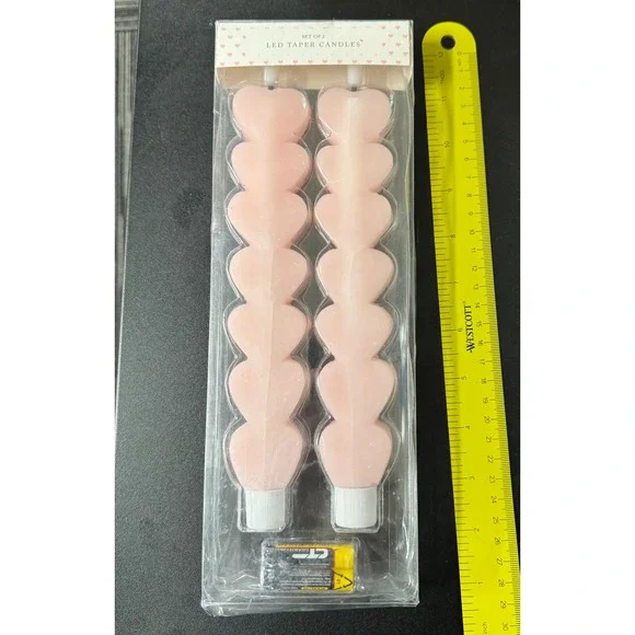 Set of 2 Pink Heart LED Taper Candles Flameless Battery Operated 10 Inch Pink - Picture 4 of 6
